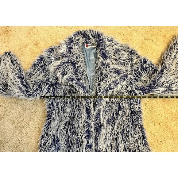 Vintage Y2K GROGGY Blue Faux Fur Coat with white Frosted Tips SZ Sm - Picture 4 of 12